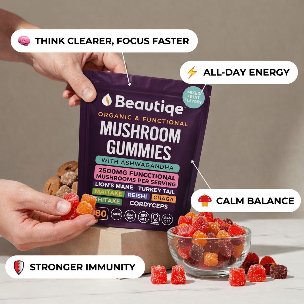 Beautiqe™ Mushroom Gummies - Daily Focus + Immunity Care