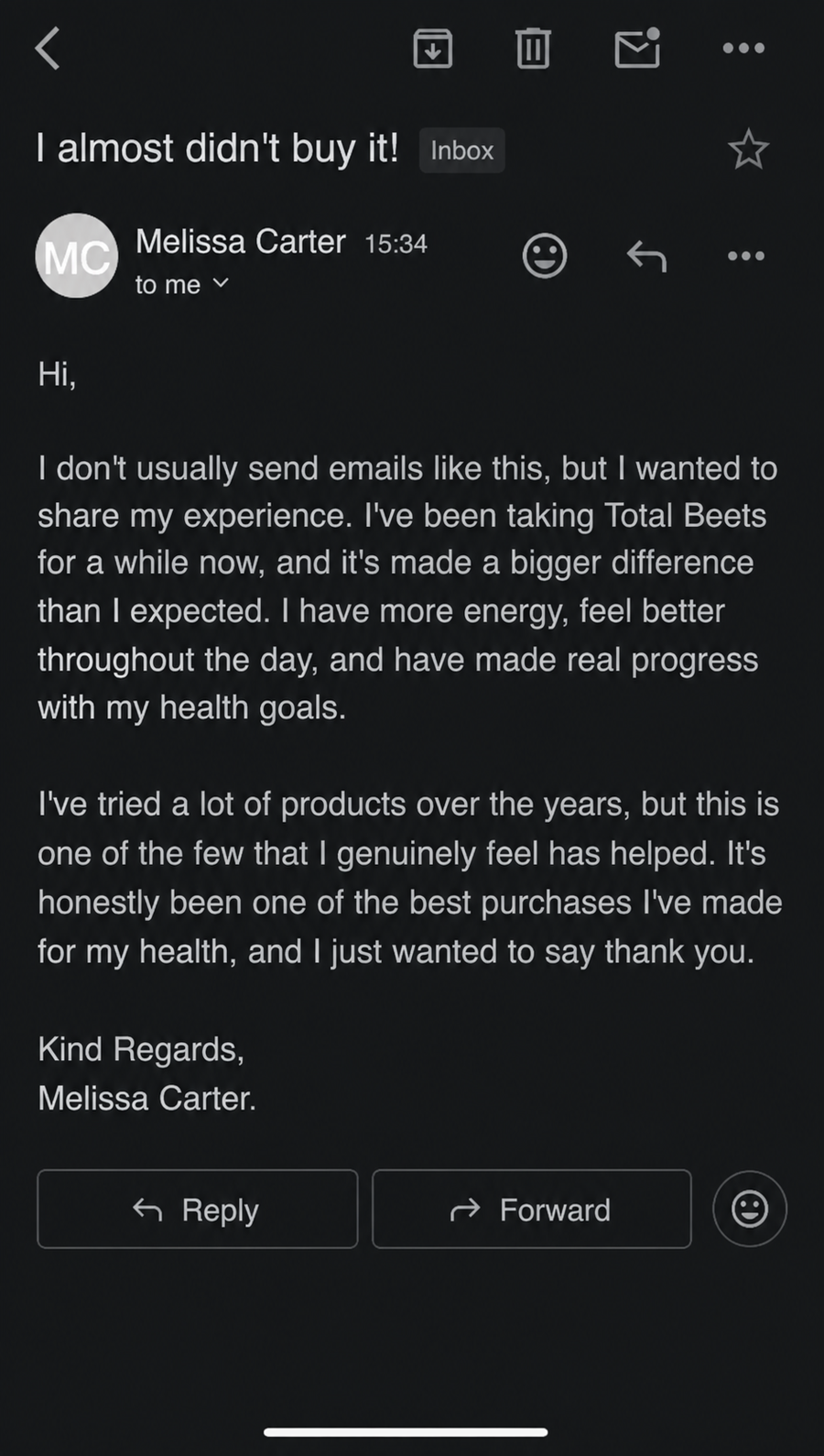 Customer review screenshot