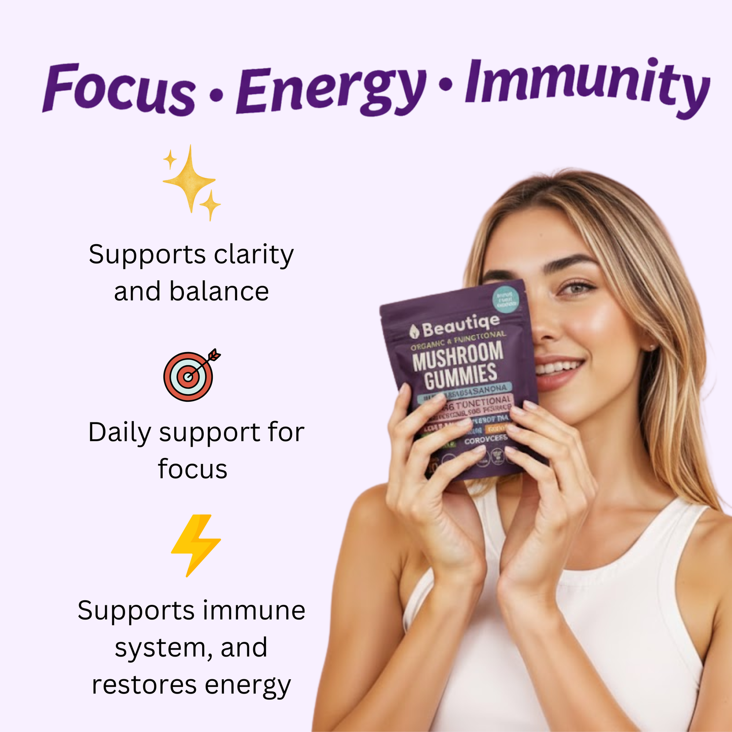 Beautiqe™ Mushroom Gummies - Daily Focus + Immunity Care